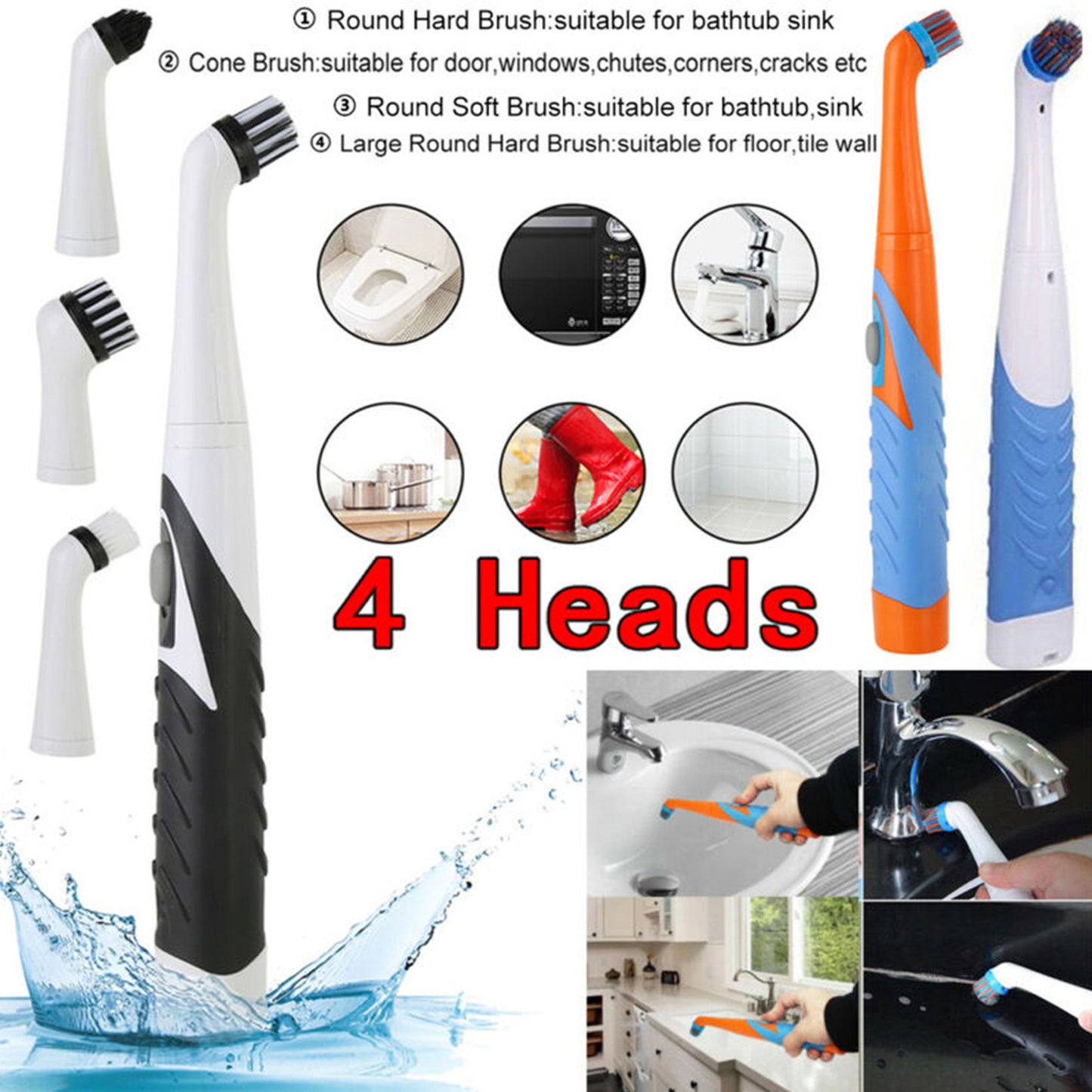 Electric Cleaning Brush Ultrasonic Scrubber Kitchen Appliance Bathroom Shoe Brush Sonic Scrubber