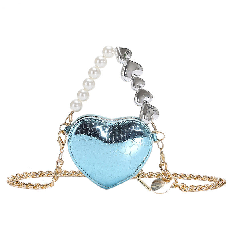 Women's Mini Love-shape Pearls Lipstick Handbag with Cute Chain