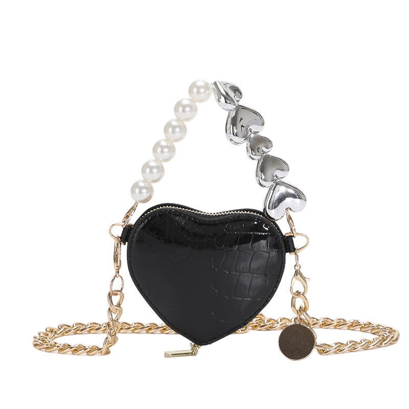 Women's Mini Love-shape Pearls Lipstick Handbag with Cute Chain