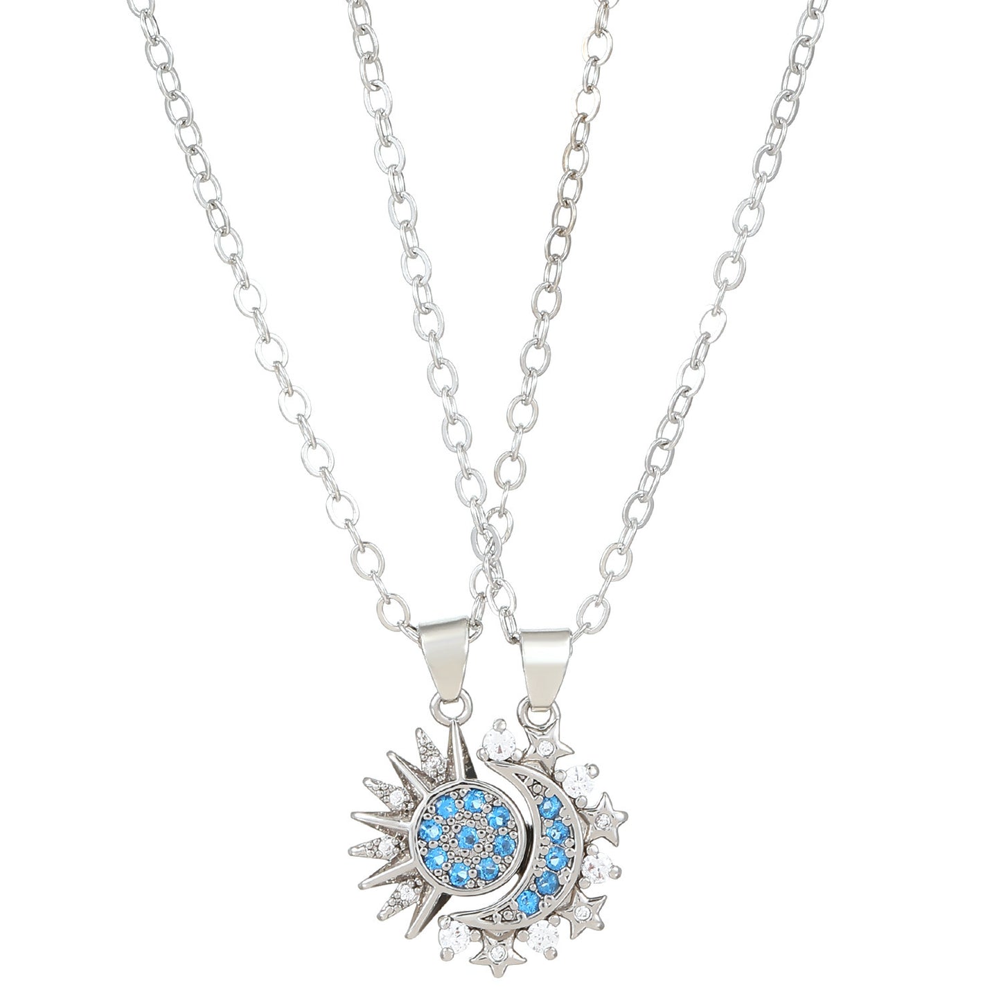 2pcs Necklace Sun And Moon Magnetic Pendant Clavicle Chain For Couples and Lovers