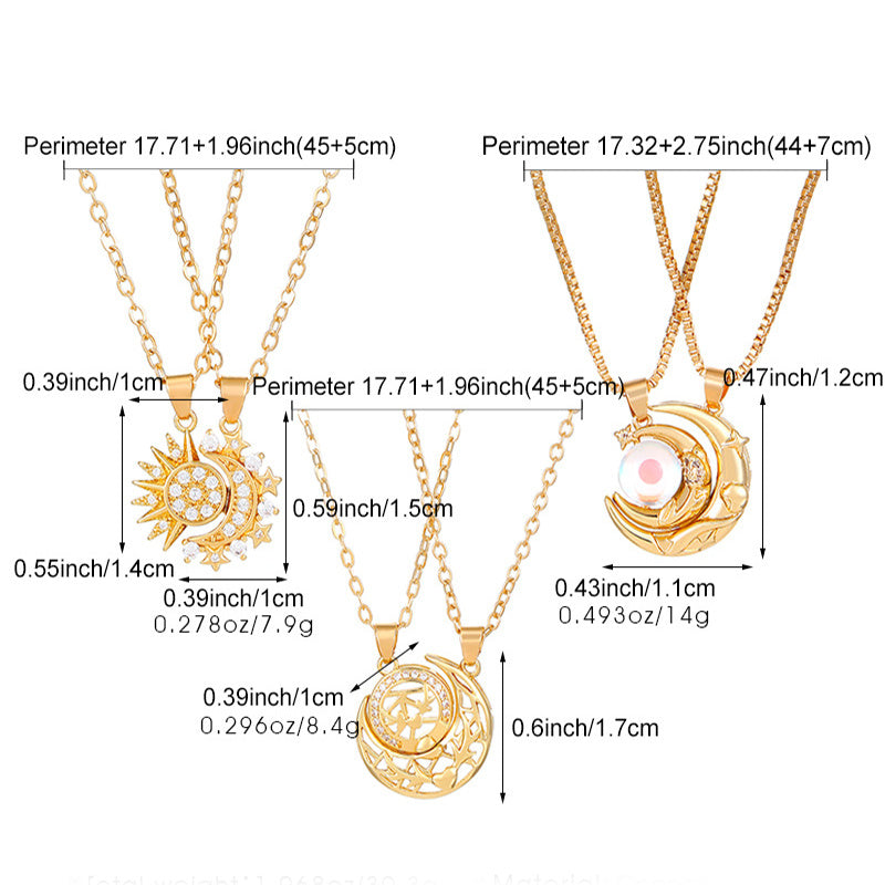 2pcs Necklace Sun And Moon Magnetic Pendant Clavicle Chain For Couples and Lovers