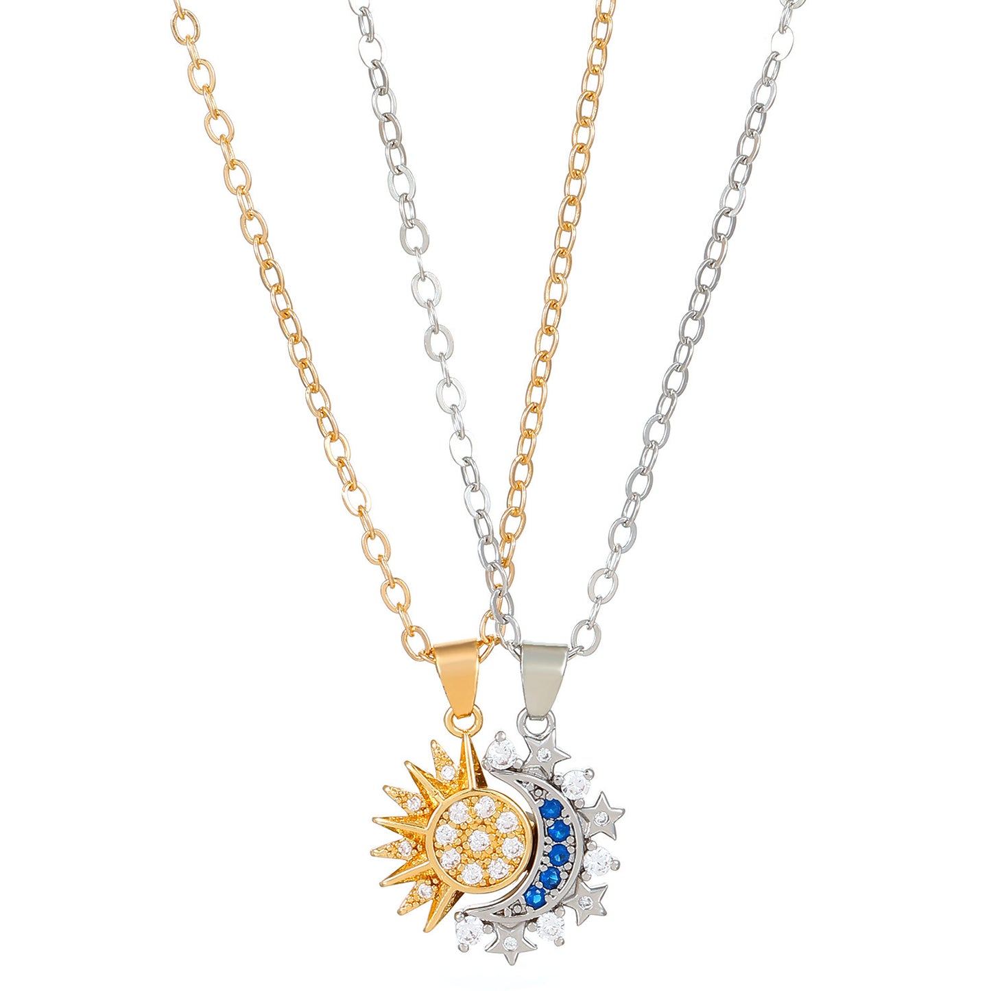2pcs Necklace Sun And Moon Magnetic Pendant Clavicle Chain For Couples and Lovers
