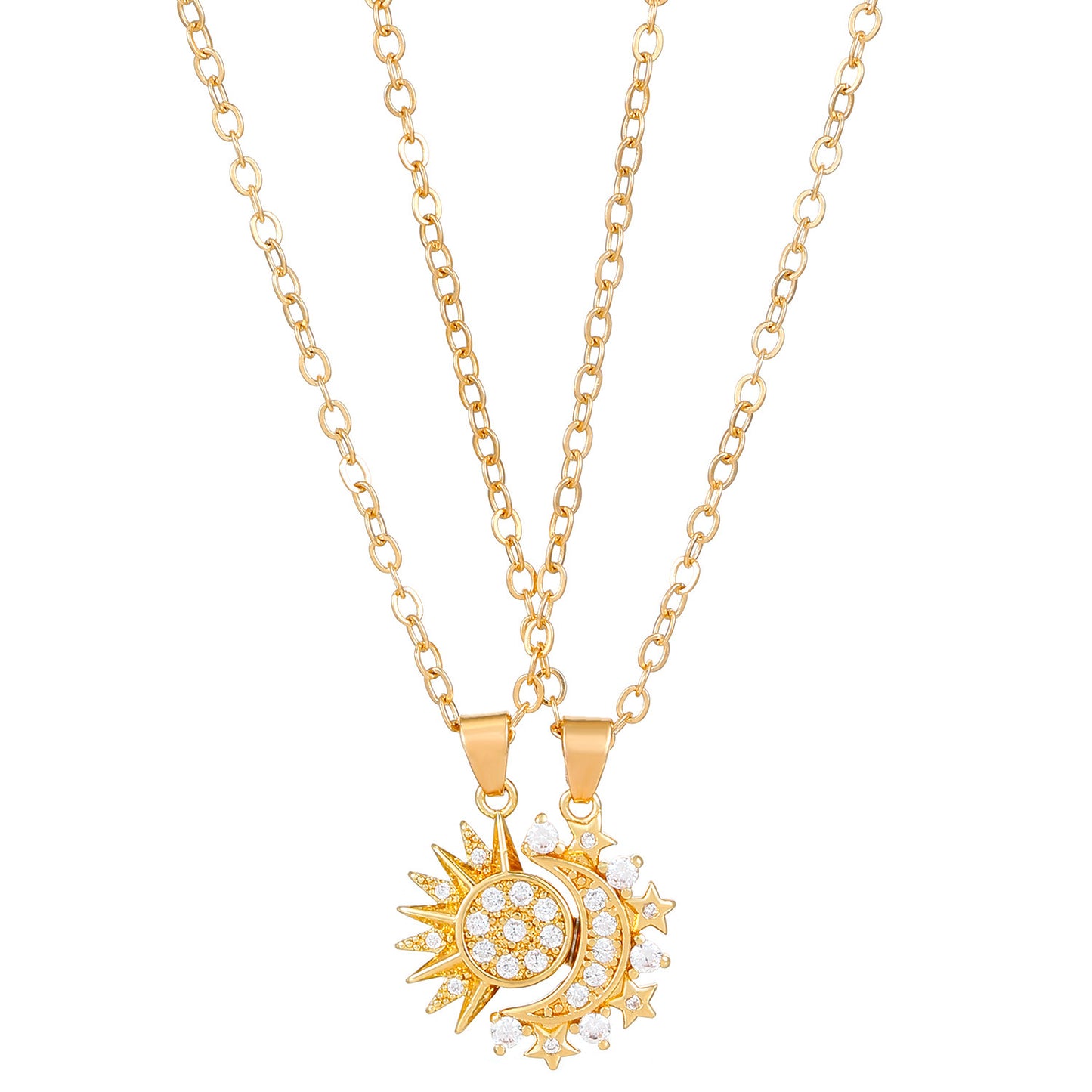 2pcs Necklace Sun And Moon Magnetic Pendant Clavicle Chain For Couples and Lovers