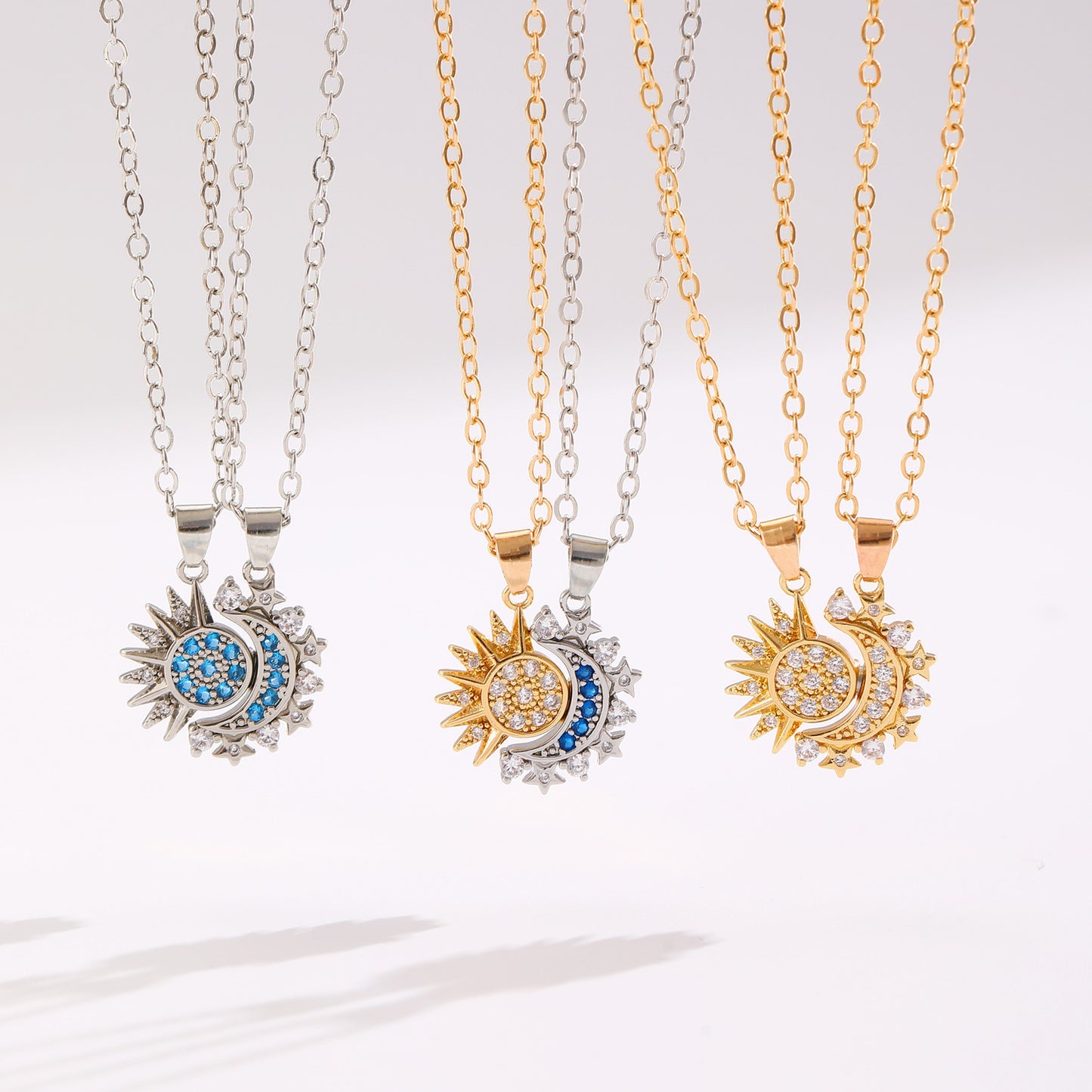 2pcs Necklace Sun And Moon Magnetic Pendant Clavicle Chain For Couples and Lovers