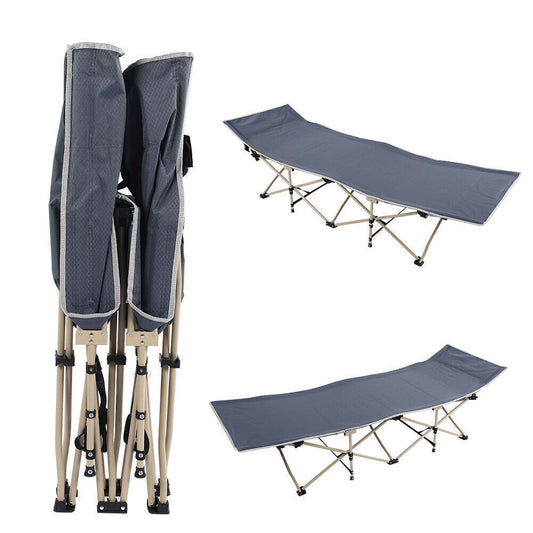 Heavy-Duty Folding Camping Bed - Portable Outdoor Sleeping Cot with Grey Mat